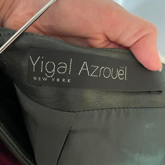 Forest Green Leather Yigal Azrouël Pencil skirt Dark Academia SOFT Lambskin sz s - Picture 5 of 6